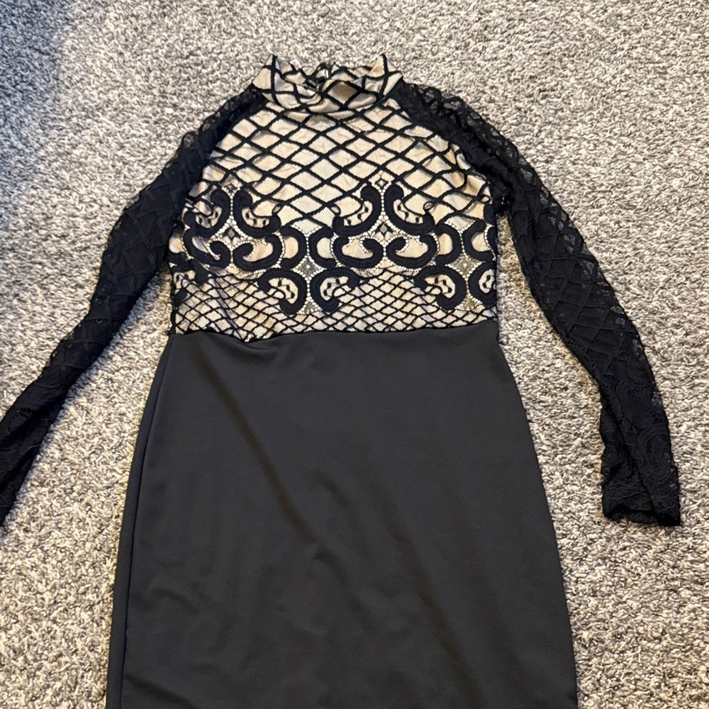 Black Lace Overlay Midi Dress - Elegant Evening Wear